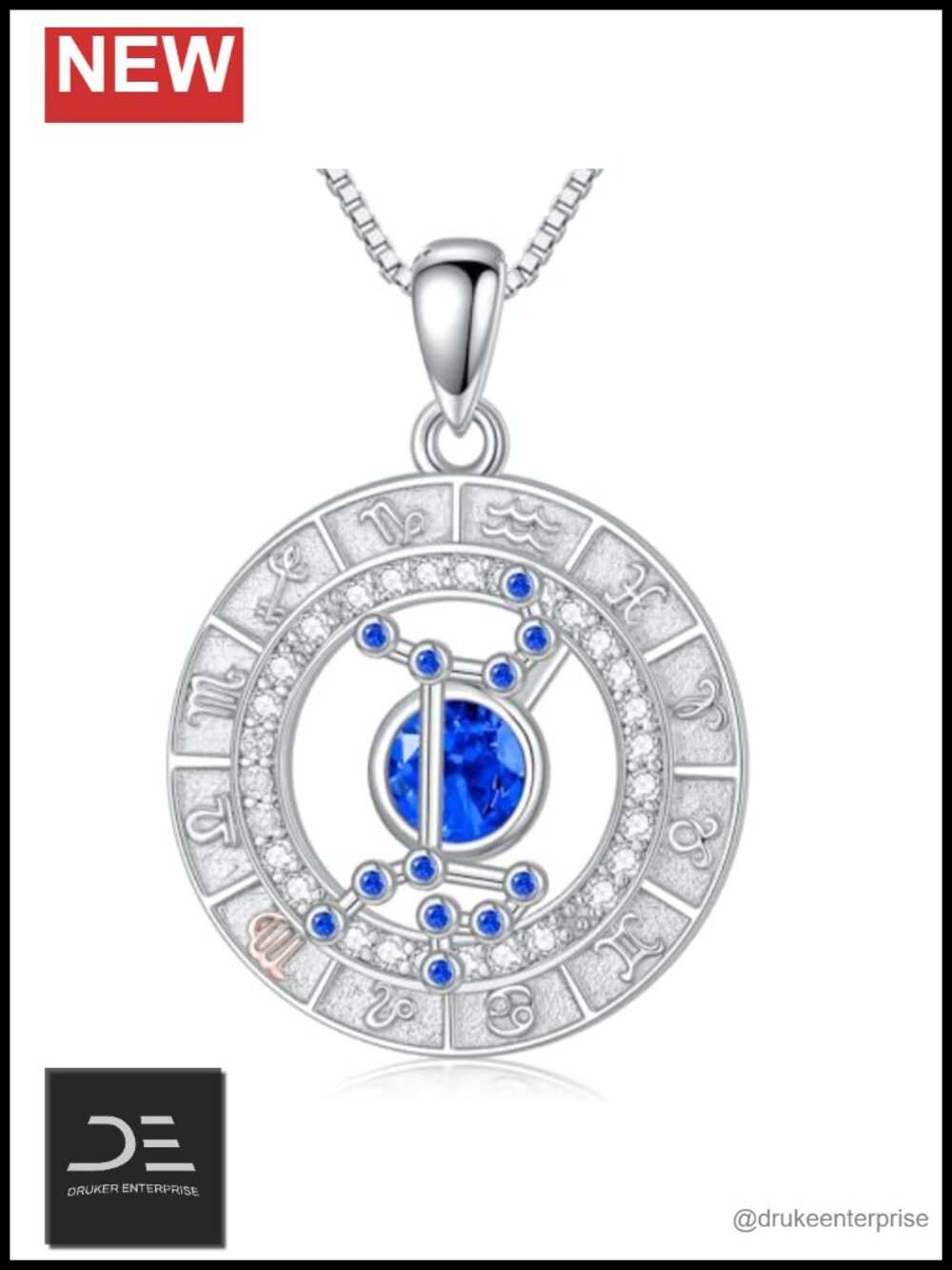 925 Sterling Silver Zodiac Constellation Birthstone Necklace